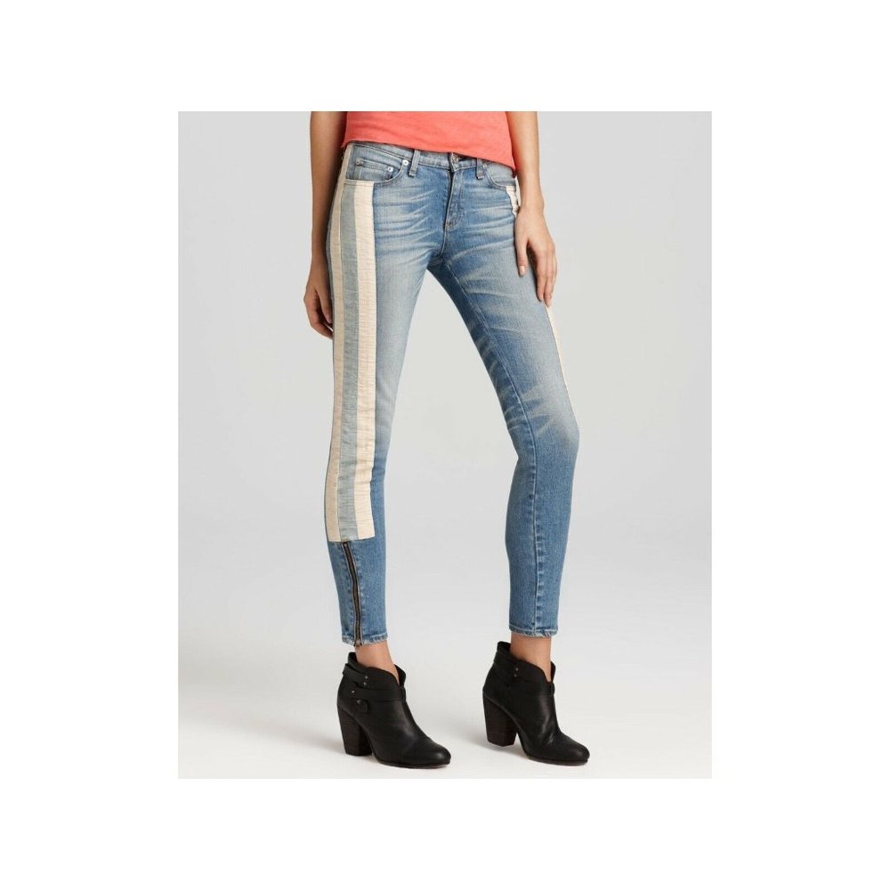 rag & bone Light Wash Ankle Jeans with Cream Side Stripe